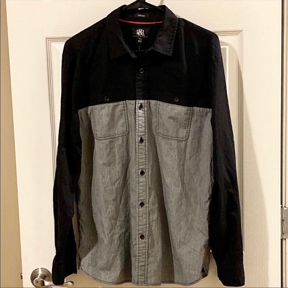 Rock & Republic Black Gray Colorblock Shirt